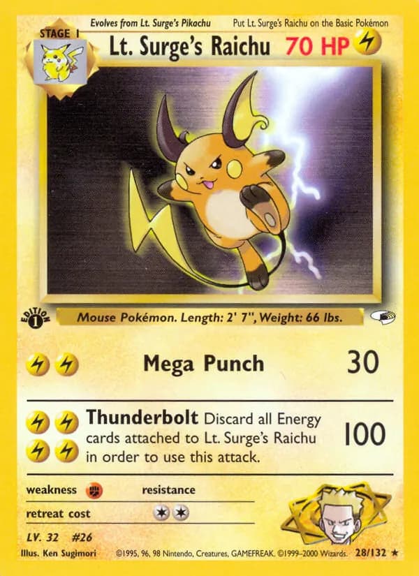 Lt. Surge's Raichu — Gym Heroes, Rare Holo