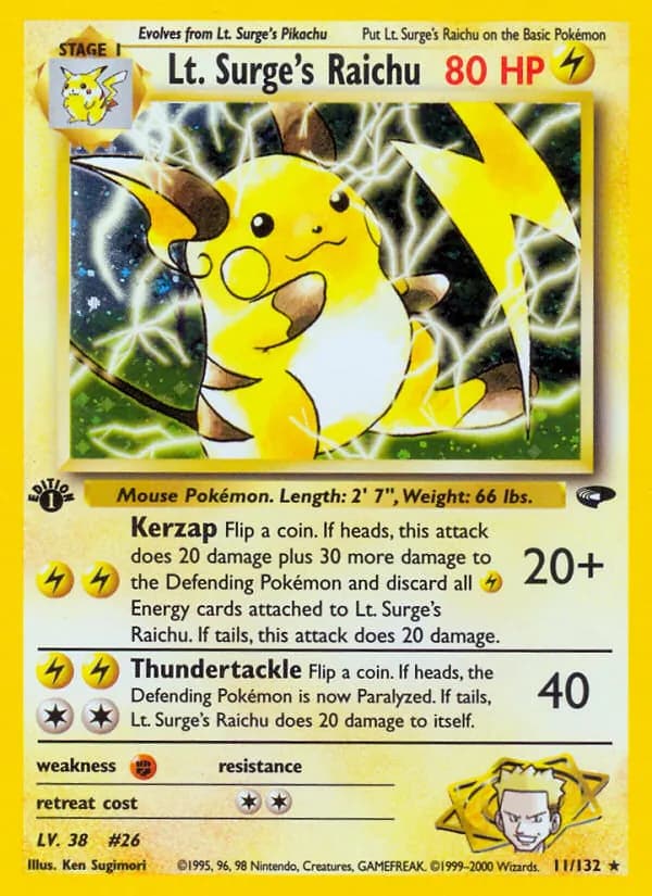 Lt. Surge's Raichu — Gym Challenge, Rare Holo