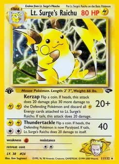 Lt. Surge's Raichu — Gym Challenge — Rare Holo