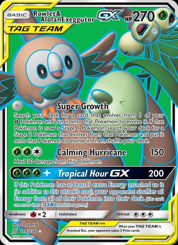 Rowlet & Alolan Exeggutor GX — Unified Minds, Ultra Rare
