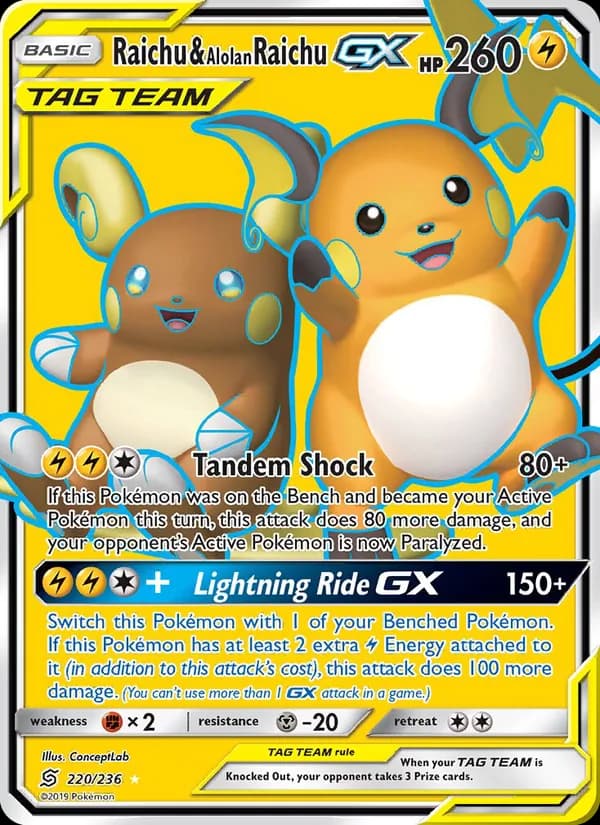 Raichu & Alolan Raichu GX — Unified Minds, Ultra Rare