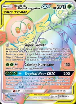 Rowlet & Alolan Exeggutor GX — Unified Minds — Secret Rare