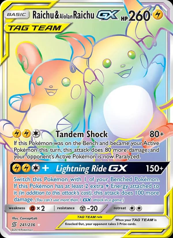 Raichu & Alolan Raichu GX — Unified Minds, Secret Rare