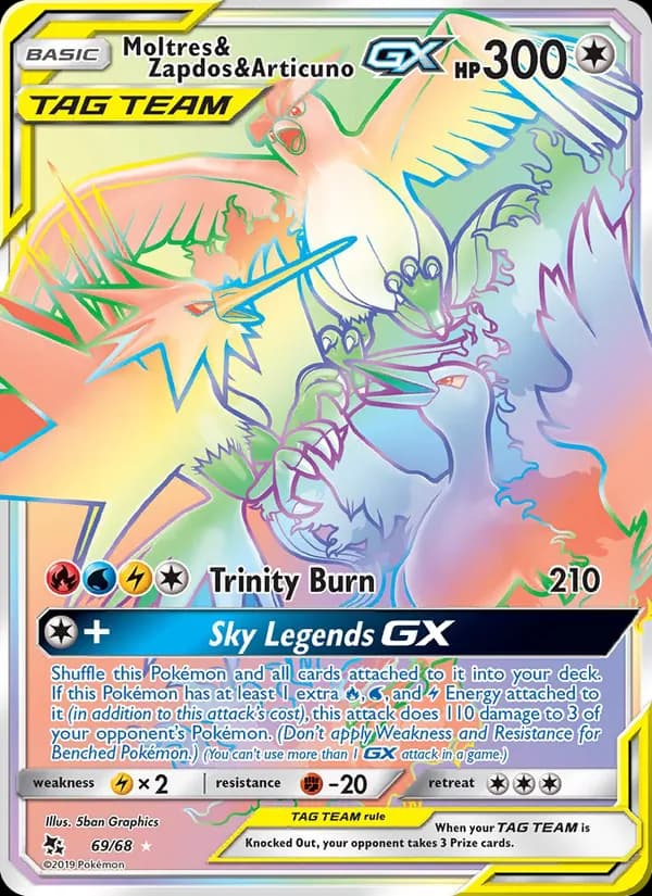 Moltres & Zapdos & Articuno GX — Hidden Fates, Secret Rare