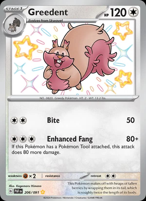 Greedent — Paldean Fates, Shiny rare