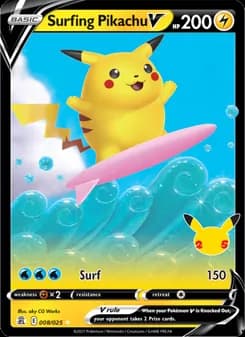 Surfing Pikachu V — Celebrations — Holo Rare V