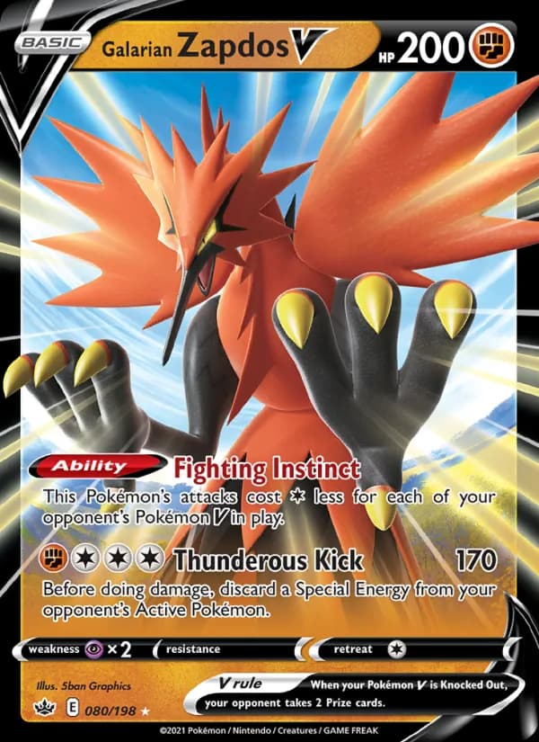 Galarian Zapdos V — Chilling Reign, Holo Rare V