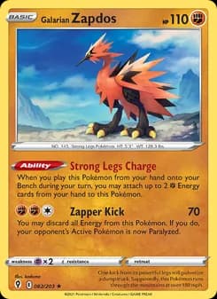 Galarian Zapdos — Evolving Skies — Holo Rare