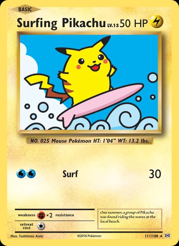 Surfing Pikachu — Evolutions, Secret Rare