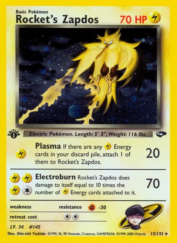 Rocket's Zapdos — Gym Challenge, Rare Holo