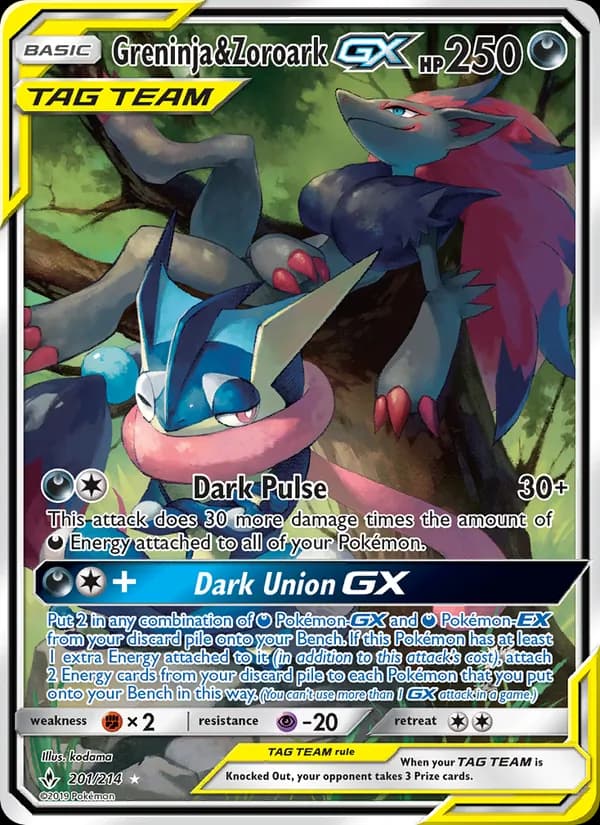 Greninja & Zoroark GX — Unbroken Bonds, Ultra Rare