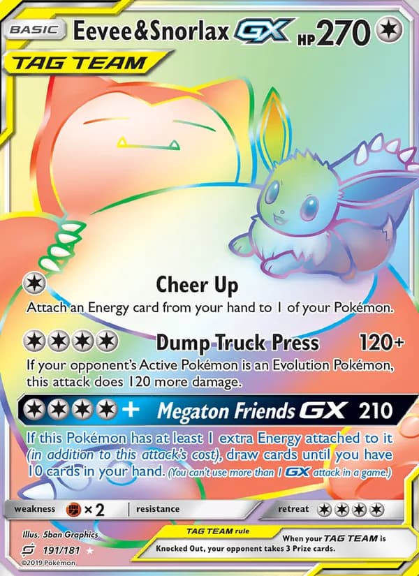 Eevee & Snorlax GX — Team Up, Secret Rare